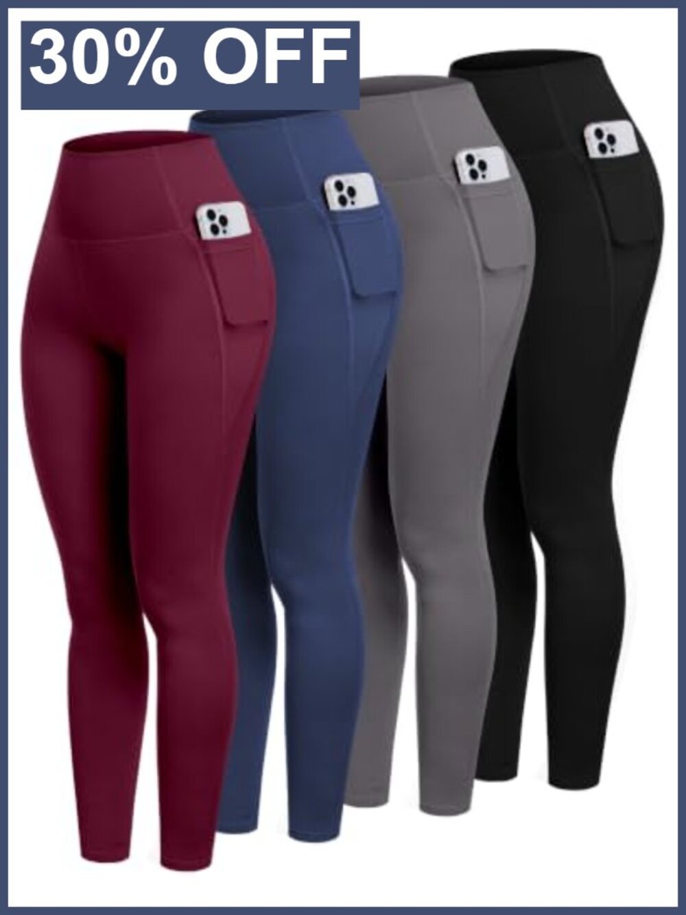 Women's High Waisted Leggings with Pockets Tummy Control Yoga Pants 4 Pack